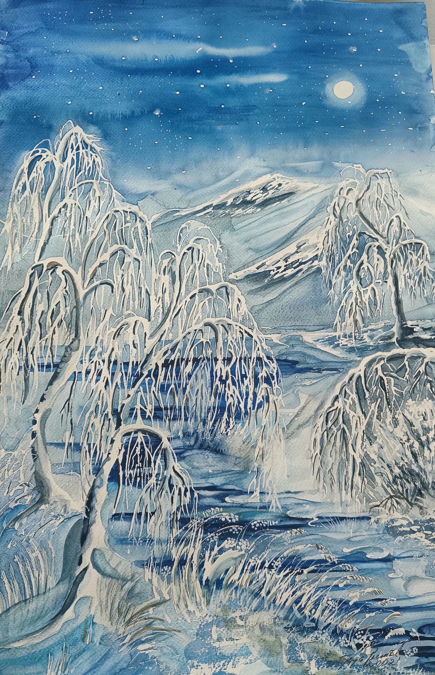 Talvinen joki kuutamolla (38x 55 )