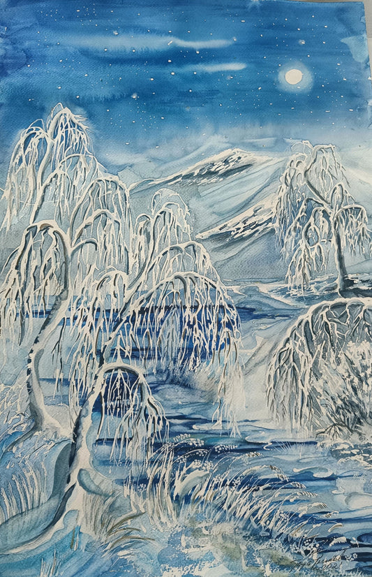 Talvinen joki kuutamolla (38x 55 )