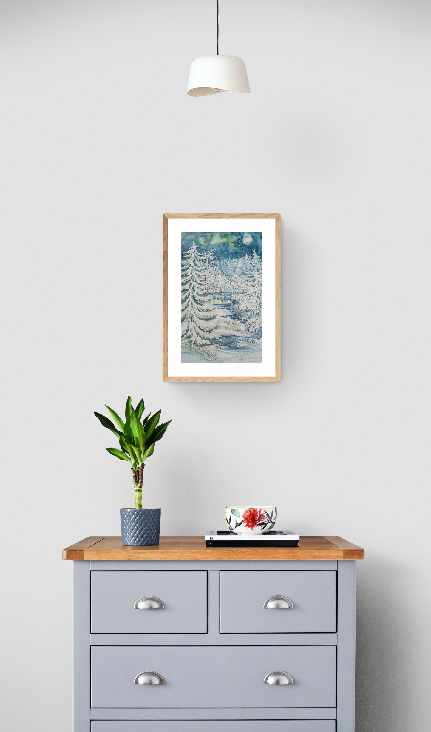 Revontulet talviyöllä (38x55)